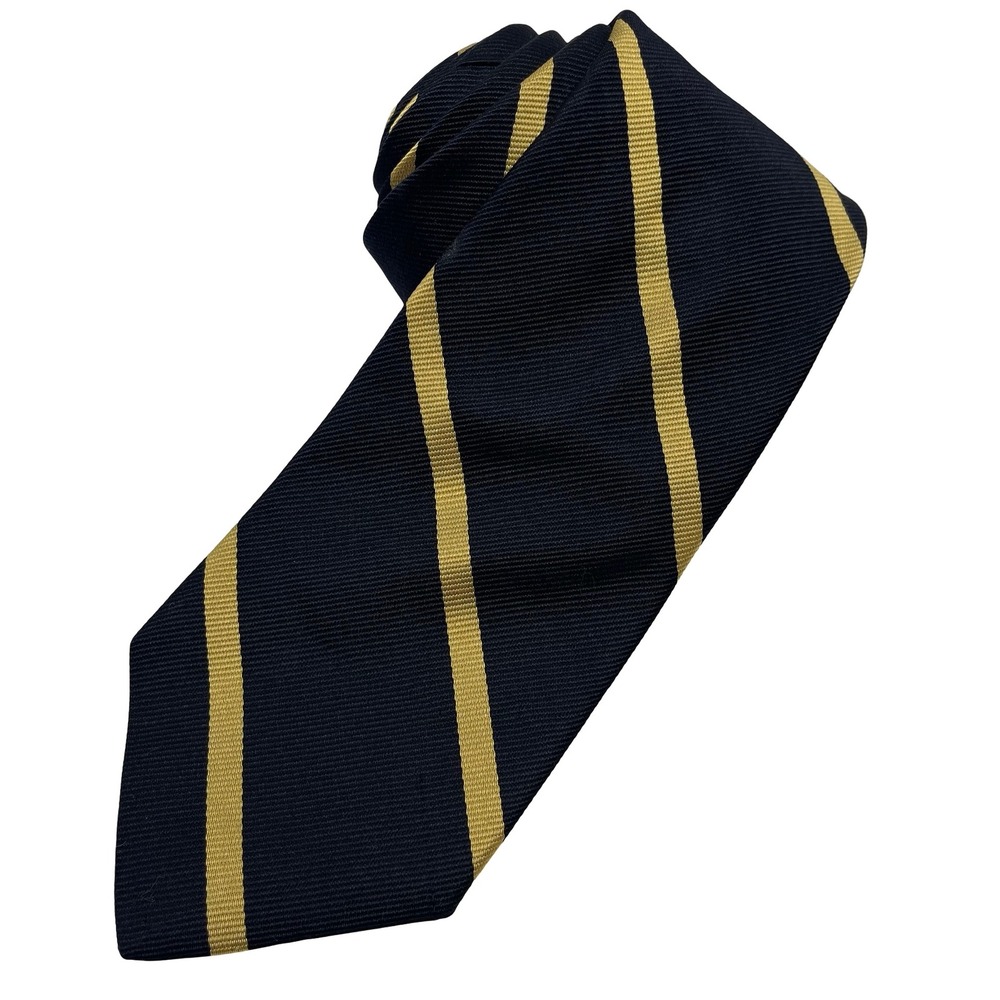 Vintage Jos A Bank Striped Silk Tie Necktie Navy Blue Gold Repp Stripe USA Made